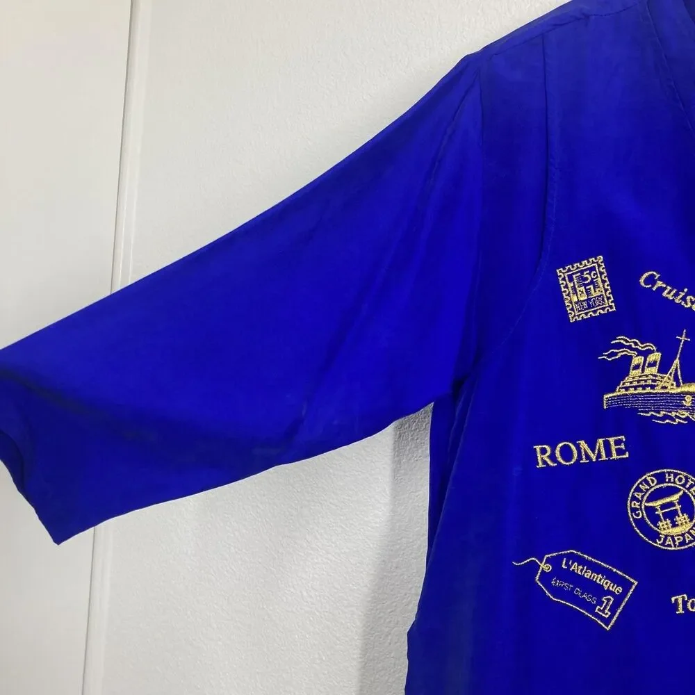 Vintage Strictly Silk Shirt Womens Medium Travel Embroidered Rome Venice St - Picture 5 of 16